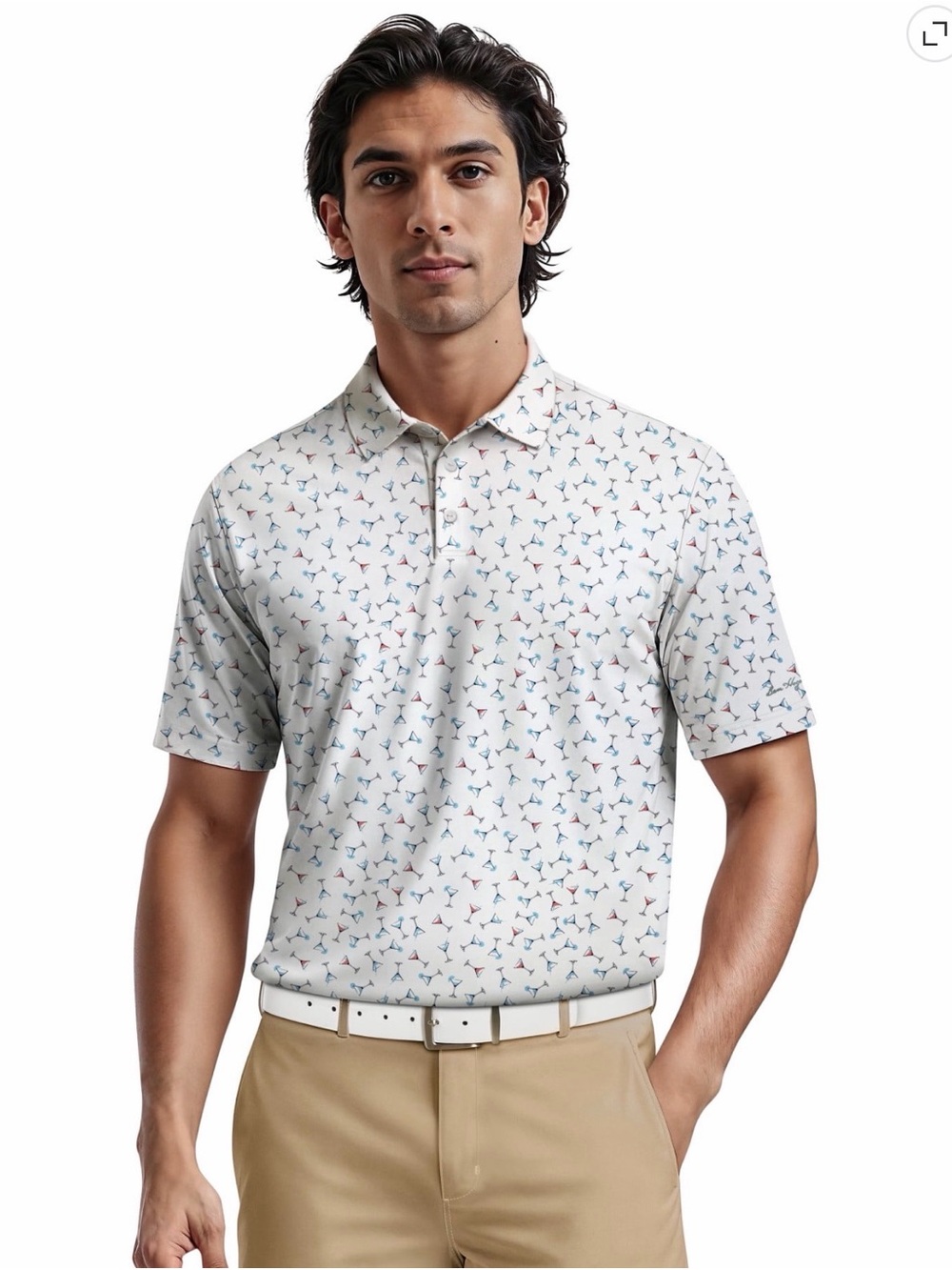 Men's White Micro-Print Polo Shirt